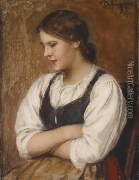 Young Girl With Her Arms Crossed Oil Painting - Franz Von Defregger