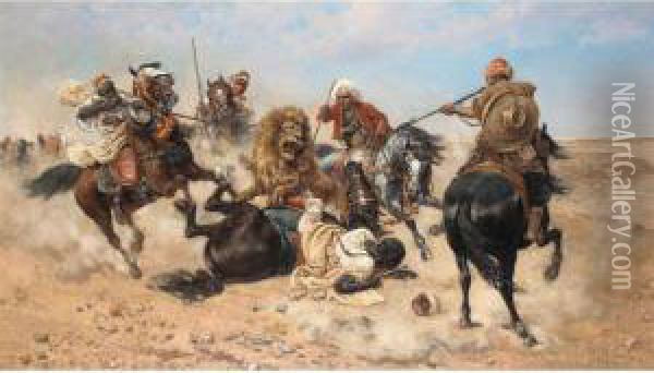 The Lion Hunt Oil Painting - Giuseppe Gabani