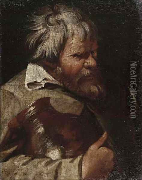 An old man carrying an earthenware jug in his right arm Oil Painting - North-Italian School