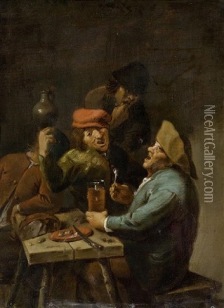 Vier Frohliche Manner In Einer Schenke Oil Painting - Adriaen Brouwer