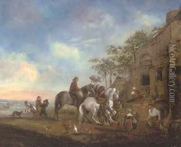 Travellers at rest at a farrier Oil Painting - Philips Wouwerman