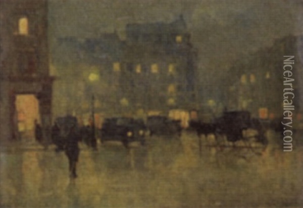Paris Street By Night Oil Painting - Attilio Pratella