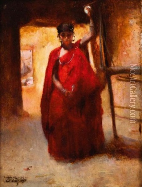 Fileuse Dans Un Interieur Saharien Oil Painting - Paul Alexandre Alfred Leroy