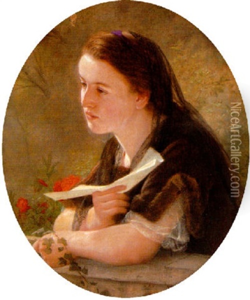 Young Girl Holding A Letter Oil Painting - Hermine Von Reck