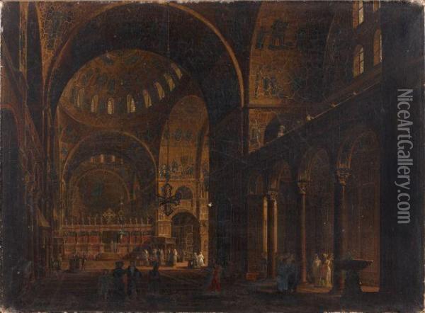Interieur De La Basilique Saint Marc, Venise Oil Painting - Giuseppe Borsato
