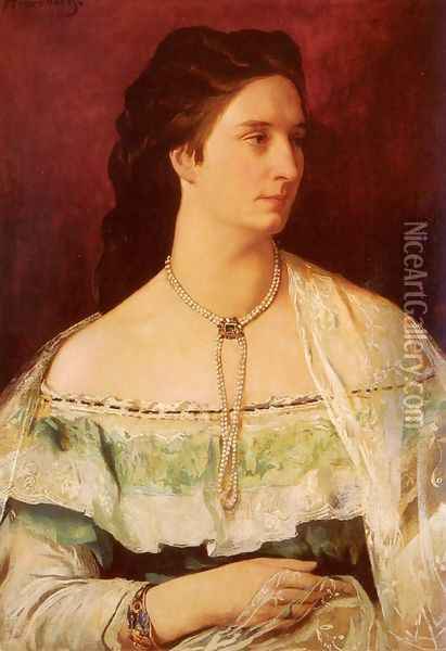 Portrait Of A Lady Wearing A Pearl Necklace Oil Painting - Anselm Friedrich Feuerbach