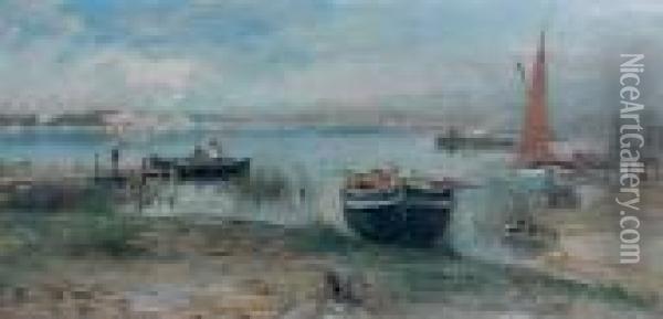 Bateaux Amarres Dans Une Petite Crique Oil Painting - Adolphe Appian