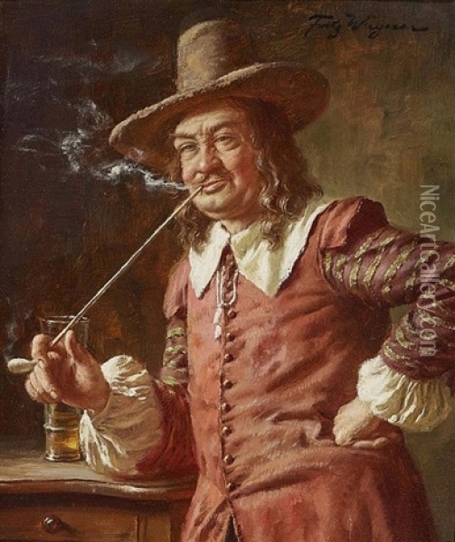 Pipe Smoker Oil Painting - Fritz Wagner