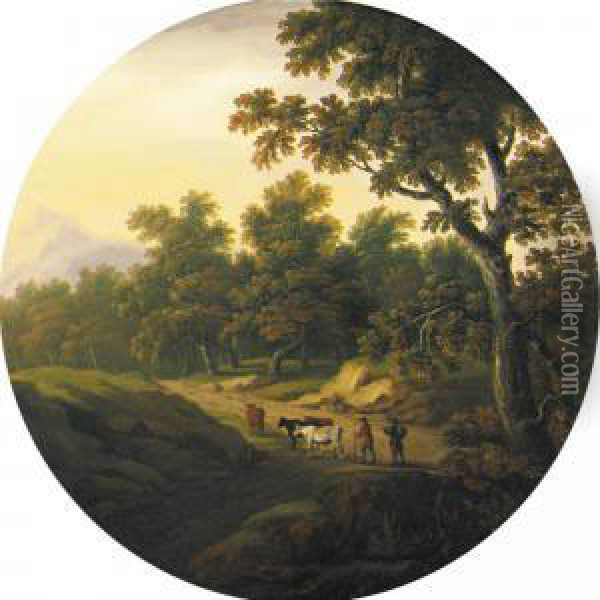 A Wooded Landscape With Cattle Grazing Oil Painting - Peltro William Tomkins