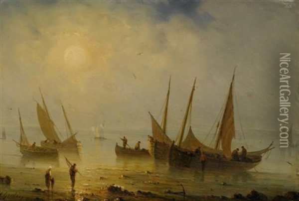 Fischerboote Im Morgenrot Oil Painting - Henriette Gudin
