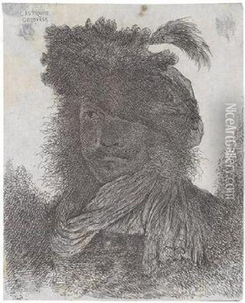 Portrat Eines Mannes Mit Gefederter Pelzkappe Und Einem Schal Oil Painting - Giovanni Benedetto Castiglione