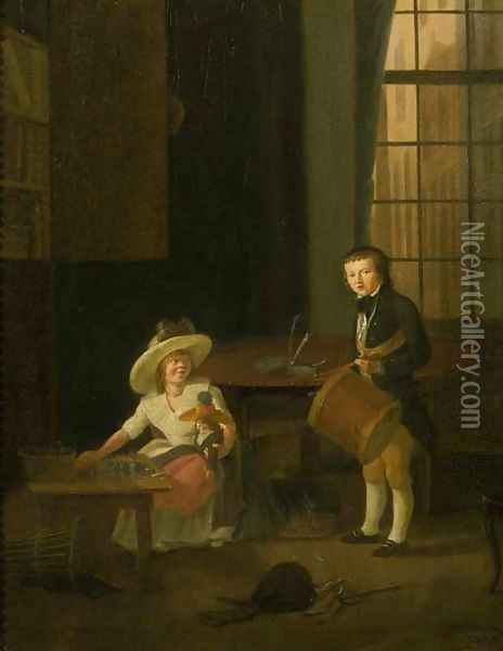 A double portrait of a boy and a girl Oil Painting - Jean Baptiste Ham