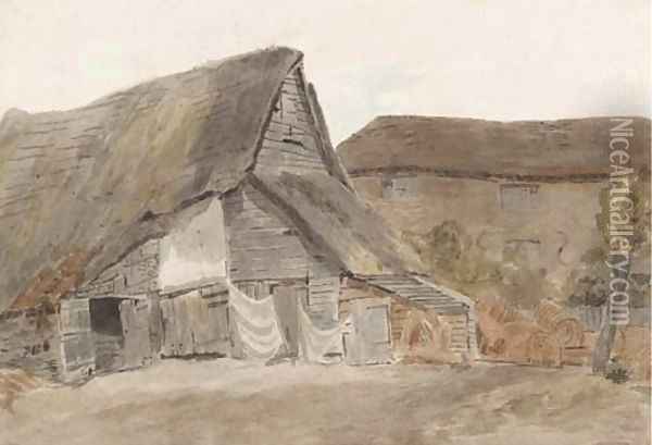 Cottages at St. Albans Oil Painting - William Henry Hunt