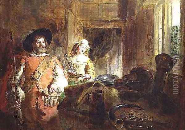 Cavaliers Refreshment, 1860 Oil Painting - Daniel Pasmore