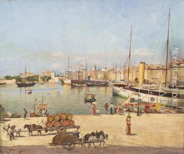 Le Port De Marseille, Vue Du Quai Du Port Oil Painting - Joseph Faust