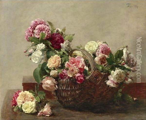 Panier De Roses Oil Painting - Ignace Henri Jean Fantin-Latour