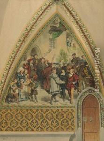Freskenentwurf Fur Die Albrechtsburg In Meisen. 1878 Oil Painting - August Spiess
