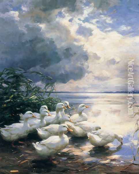 Ducks in the Morning Oil Painting - Alexander Max Koester