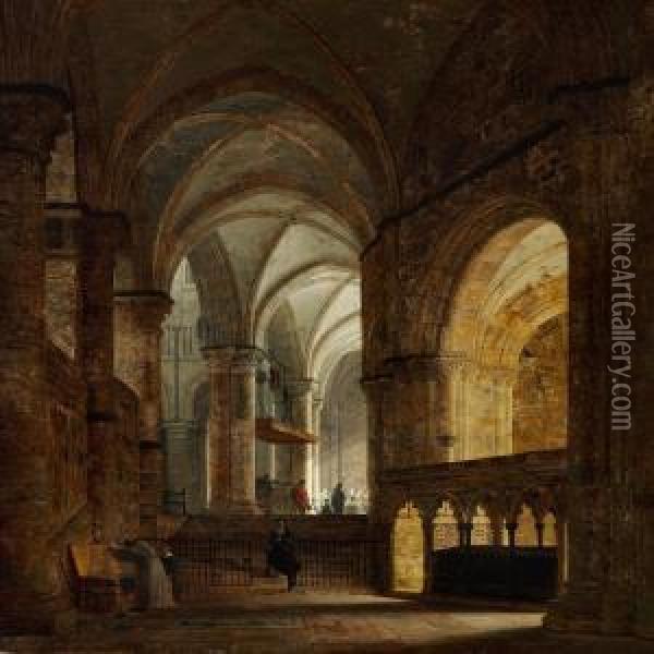Interior From Canterbury Cathedral With The Tomb Of The Black Prince Oil Painting - Heinrich Hansen