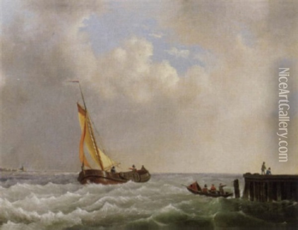 Fischerboot Beim Anlegen Oil Painting - Hendrik Gerrit ten Cate