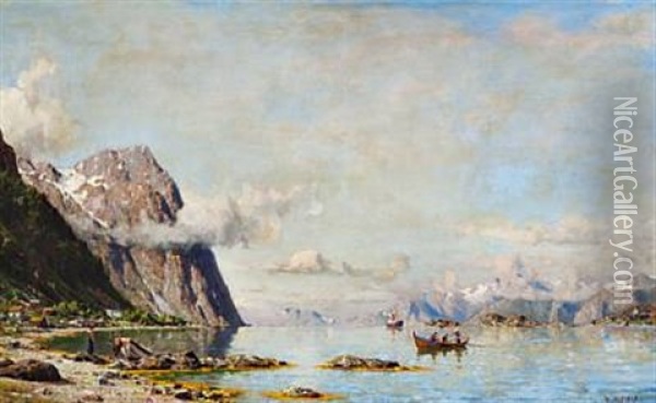 Hardangerfjord (summer Day On The Hardangerfjord) Oil Painting - Henry Enfield