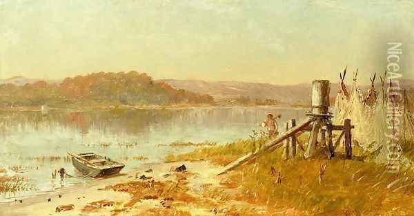 A Fisherman's Windlass, sketch on the Hudson Oil Painting - Thomas Worthington Whittredge