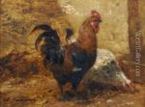 Rooster Oil Painting - Charles Emile Jacque