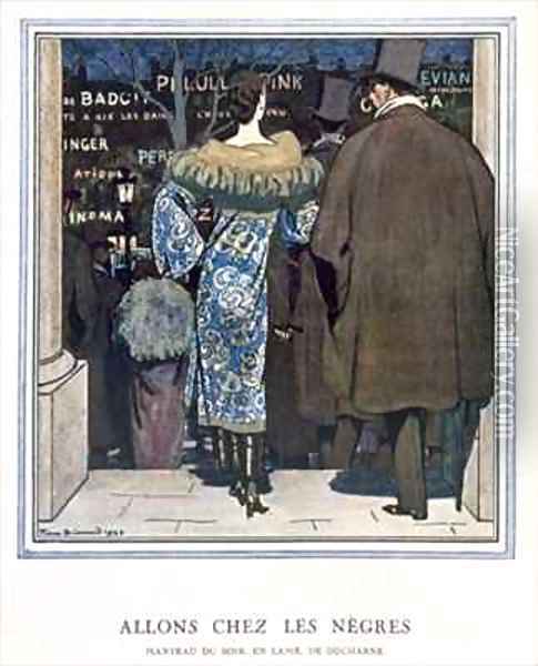 Going to the Cabaret, fashion plate depicting a Lame evening coat designed by Ducharne Oil Painting - Pierre Brissaud
