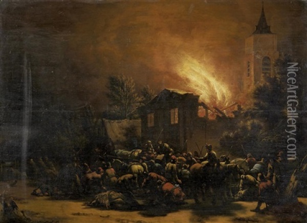 Nachtlicher Dorfbrand Oil Painting - Egbert Lievensz van der Poel