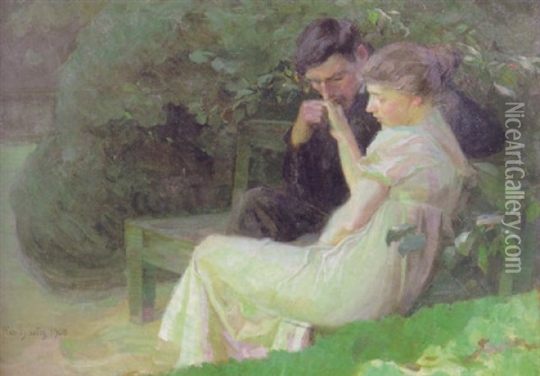 Verliebtes Paar Auf Einer Parkbank Oil Painting - Robert Von Haug