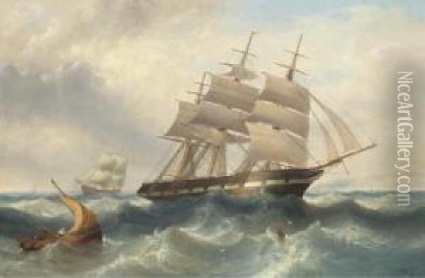 The Amoor Running Under Reduced Sail In The Channel Off Dover Oil Painting - John Warkup Swift