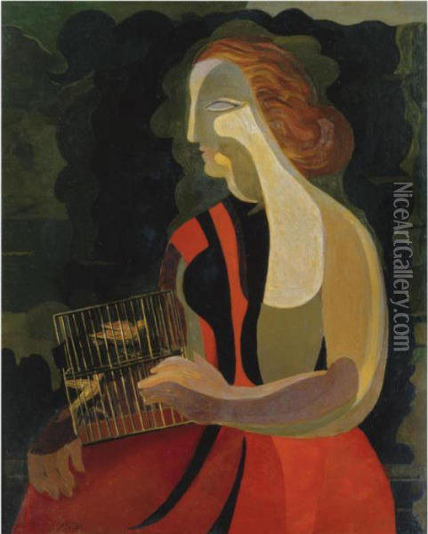 Woman With Birds Oil Painting - Alexandra Alexandrov Exter