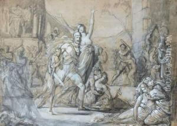 Scene De La Prise De Troie Oil Painting - L. Charles Auguste Couder