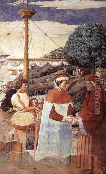 Disembarkation at Ostia (scene 5, east wall) 1464-65 Oil Painting - Benozzo di Lese di Sandro Gozzoli