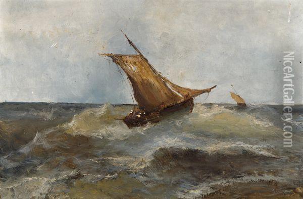 < Deux Voiliers En Mer >. Oil Painting - Alfred Godchaux