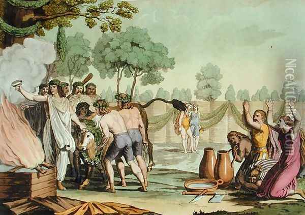 Ancient Celts or Gauls Sacrificing a Cow, c.1800-18 Oil Painting - Vittorio Raineri