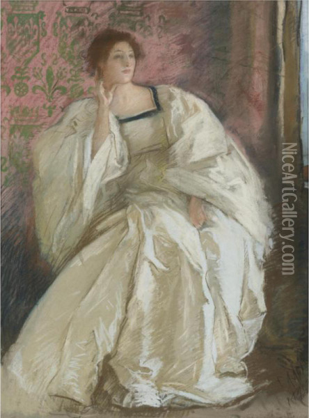 Woman In White Oil Painting - Edwin Austin Abbey
