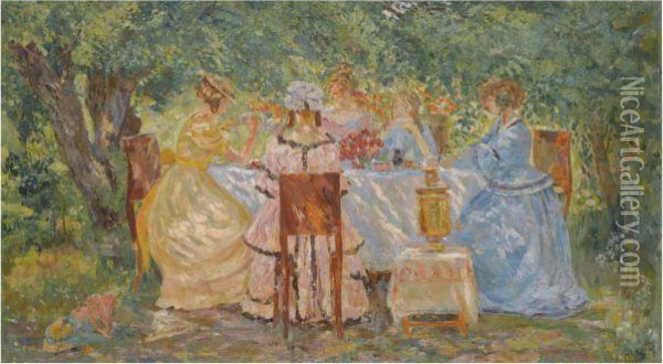 Tea-time Oil Painting - Leonid Ivanovich Marderosov