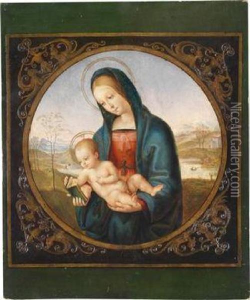 The Virgin And Child Against A Landscapebackdrop Oil Painting - Raphael (Raffaello Sanzio of Urbino)