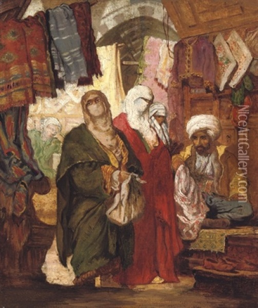 The Silk Bazaar Oil Painting - Count Amadeo Preziosi
