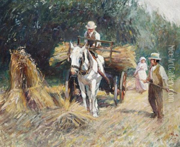 Bringing In The Hay Oil Painting - Harry Filder