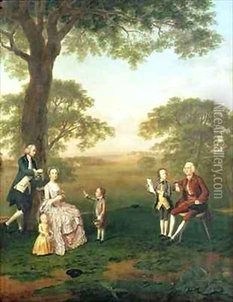 The Clavey Family in their garden at Hampstead Oil Painting - Arthur Devis