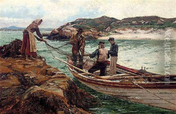 Landing The Catch Oil Painting - William H. Bartlett