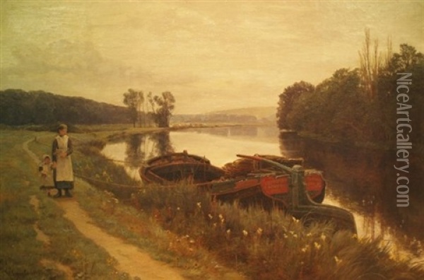 The Thames At Pangbourne Oil Painting - William Sidney Cooper