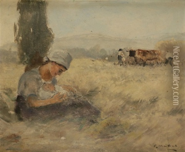 Bergere Nourrissant Son Enfant Oil Painting - Fernand Maillaud