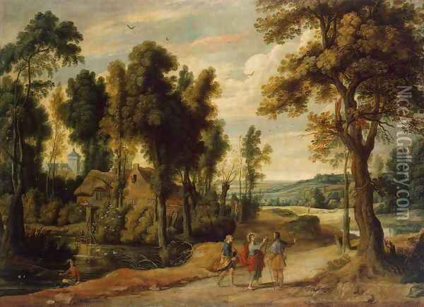 Landscape with Christ and his Disciples on the Road to Emmaus Oil Painting - Jan Wildens