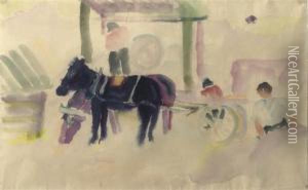 Horses And A Wagon Oil Painting - Philipp Bauknecht