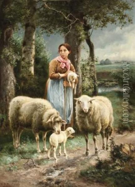 Bergere Et Moutons Oil Painting - Henri De Beul