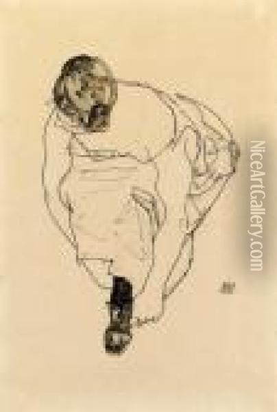Schuhanziehende Frau (dirne) Oil Painting - Egon Schiele