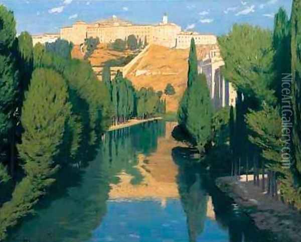 Atardecer en el rio Oil Painting - Santiago Rusinol i Prats